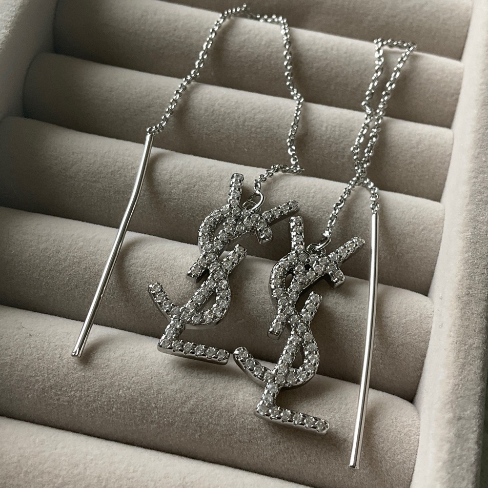 Elegant Silver Drop Earrings YSL - Picture 2 of 4